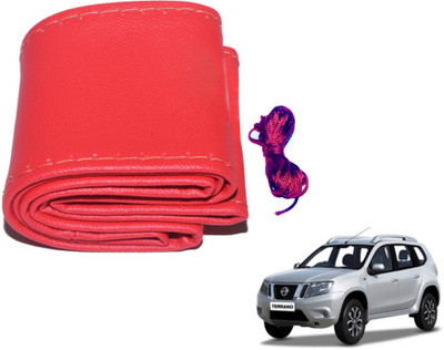 MOCKHE Hand Stiched Steering Cover For Nissan Terrano(Red, Leatherite)