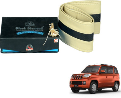 MOCKHE Hand Stiched Steering Cover For Mahindra TUV-300(Beige, Black, Leatherite)