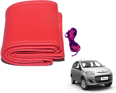 MOCKHE Hand Stiched Steering Cover For Fiat Palio(Red, Leatherite)