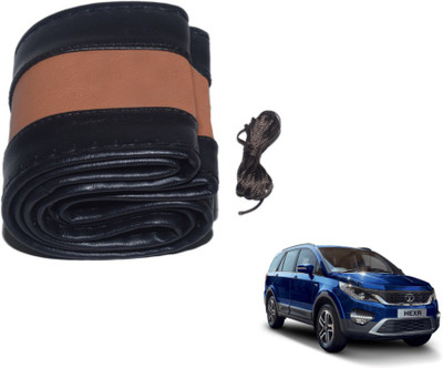MOCKHE Hand Stiched Steering Cover For Tata NA(Black, Tan, Leatherite)