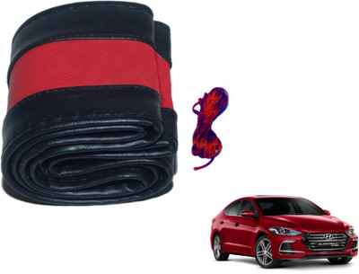 MOCKHE Hand Stiched Steering Cover For Hyundai Elantra(Black, Red, Leatherite)