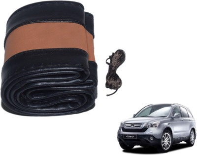 MOCKHE Hand Stiched Steering Cover For Honda CR-V(Black, Tan, Leatherite)