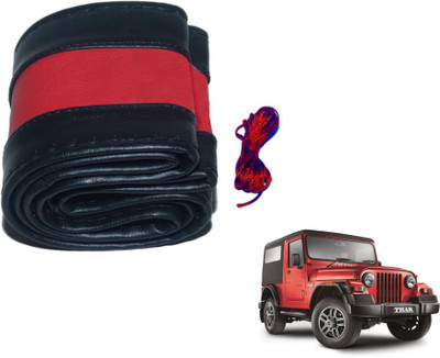 MOCKHE Hand Stiched Steering Cover For Mahindra Thar(Black, Red, Leatherite)
