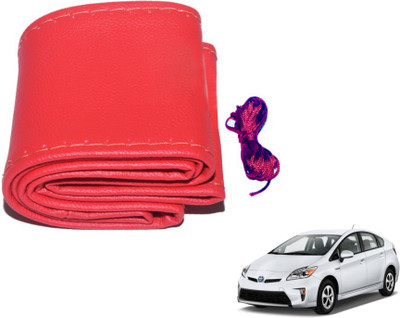 MOCKHE Hand Stiched Steering Cover For Toyota Prius(Red, Leatherite)