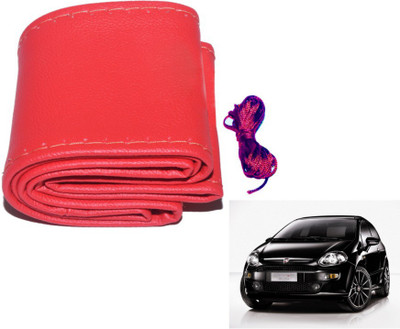 MOCKHE Hand Stiched Steering Cover For Fiat Punto Evo(Red, Leatherite)