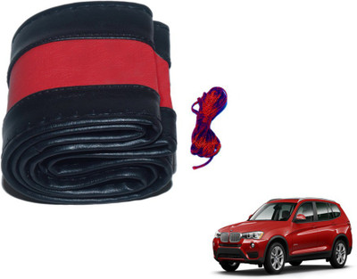 MOCKHE Hand Stiched Steering Cover For BMW X3(Black, Red, Leatherite)