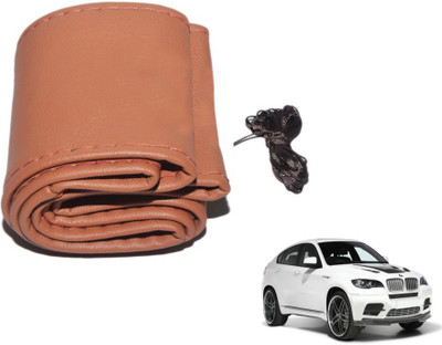 MOCKHE Hand Stiched Steering Cover For BMW X6(Tan, Leatherite)