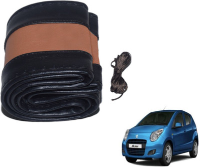 MOCKHE Hand Stiched Steering Cover For Maruti A-Star(Black, Tan, Leatherite)