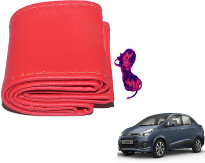 MOCKHE Hand Stiched Steering Cover For Hyundai Xcent(Red, Leatherite)