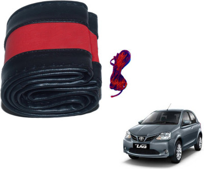 MOCKHE Hand Stiched Steering Cover For Toyota Etios Liva(Black, Red, Leatherite)