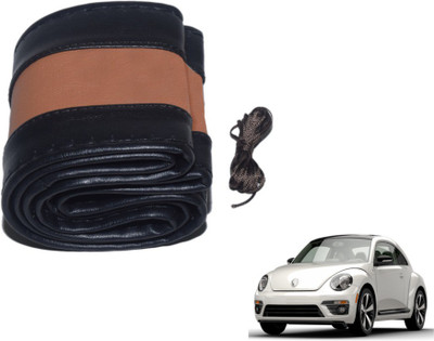 MOCKHE Hand Stiched Steering Cover For Volkswagen Beetle(Black, Tan, Leatherite)