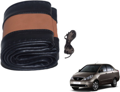 MOCKHE Hand Stiched Steering Cover For Tata Indigo CS(Black, Tan, Leatherite)