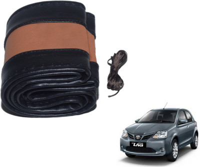 MOCKHE Hand Stiched Steering Cover For Toyota Etios Liva(Black, Tan, Leatherite)