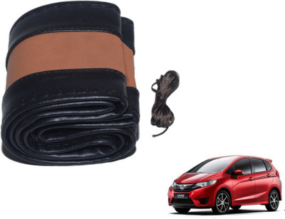 MOCKHE Hand Stiched Steering Cover For Honda Jazz(Black, Tan, Leatherite)