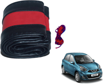 MOCKHE Hand Stiched Steering Cover For Nissan Micra(Black, Red, Leatherite)