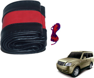 MOCKHE Hand Stiched Steering Cover For Tata Sumo Grande(Black, Red, Leatherite)