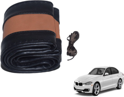 MOCKHE Hand Stiched Steering Cover For BMW 520i(Black, Tan, Leatherite)
