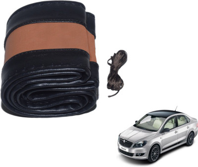 MOCKHE Hand Stiched Steering Cover For Skoda Rapid(Black, Tan, Leatherite)