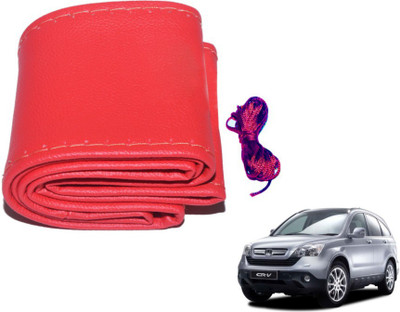 MOCKHE Hand Stiched Steering Cover For Honda CR-V(Red, Leatherite)