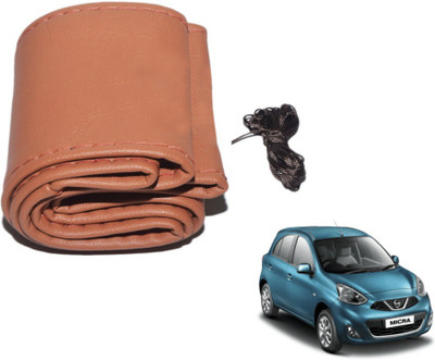 MOCKHE Hand Stiched Steering Cover For Nissan Micra(Tan, Leatherite)