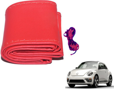 MOCKHE Hand Stiched Steering Cover For Volkswagen Beetle(Red, Leatherite)