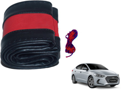 MOCKHE Hand Stiched Steering Cover For Hyundai Elantra(Black, Red, Leatherite)