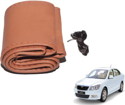 MOCKHE Hand Stiched Steering Cover For Skoda Laura(Tan, Leatherite)