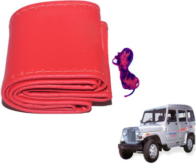 MOCKHE Hand Stiched Steering Cover For Mahindra Marshal(Red, Leatherite)