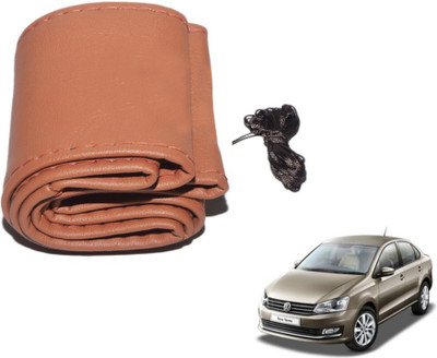 MOCKHE Hand Stiched Steering Cover For Volkswagen Vento(Tan, Leatherite)