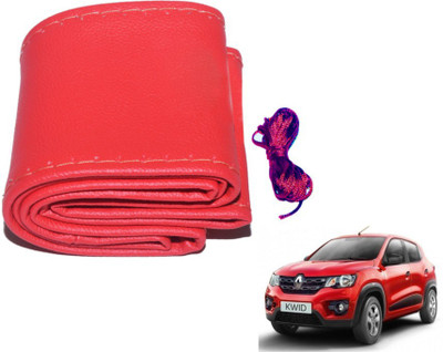 MOCKHE Hand Stiched Steering Cover For Renault Kwid(Red, Leatherite)