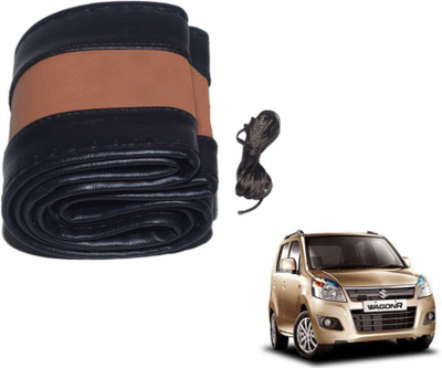 MOCKHE Hand Stiched Steering Cover For Maruti WagonR(Black, Tan, Leatherite)