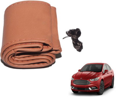 MOCKHE Hand Stiched Steering Cover For Universal For Car Universal For Car(Tan, Leatherite)