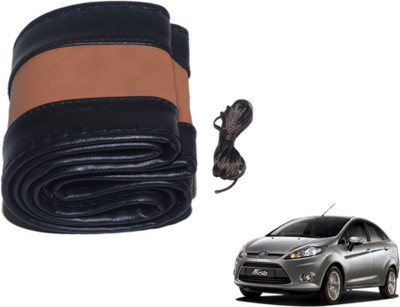MOCKHE Hand Stiched Steering Cover For Ford Fiesta(Black, Tan, Leatherite)