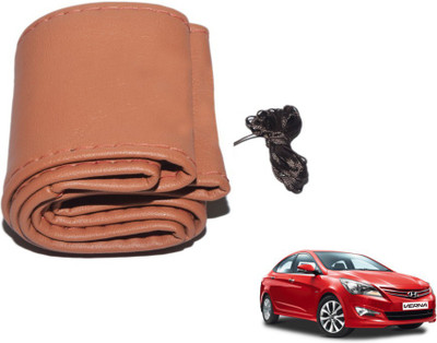 MOCKHE Hand Stiched Steering Cover For Hyundai Verna(Tan, Leatherite)