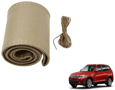 MOCKHE Hand Stiched Steering Cover For BMW X3(Beige, Leatherite)