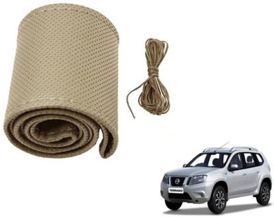 MOCKHE Hand Stiched Steering Cover For Nissan Terrano(Beige, Leatherite)