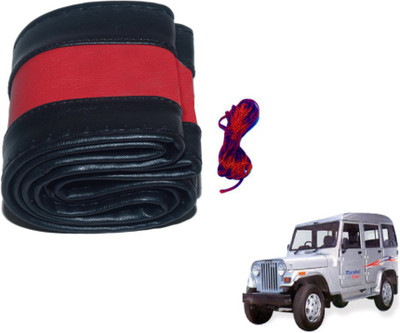 MOCKHE Hand Stiched Steering Cover For Mahindra Marshal(Black, Red, Leatherite)