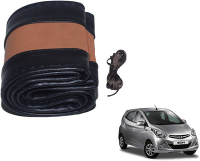 MOCKHE Hand Stiched Steering Cover For Hyundai Eon(Black, Tan, Leatherite)