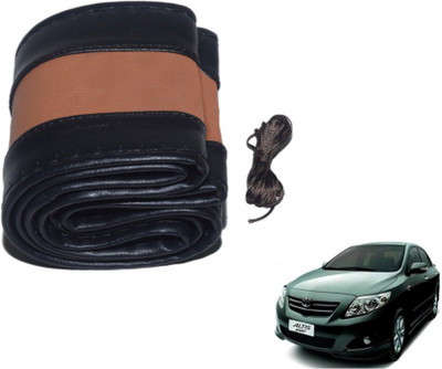 MOCKHE Hand Stiched Steering Cover For Toyota Altis(Black, Tan, Leatherite)