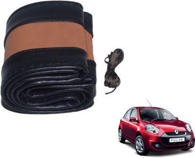 MOCKHE Hand Stiched Steering Cover For Renault Pulse(Black, Tan, Leatherite)