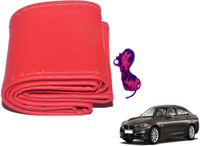 MOCKHE Hand Stiched Steering Cover For BMW 5 Series(Red, Leatherite)
