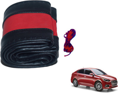 MOCKHE Hand Stiched Steering Cover For Hyundai Verna(Black, Red, Leatherite)