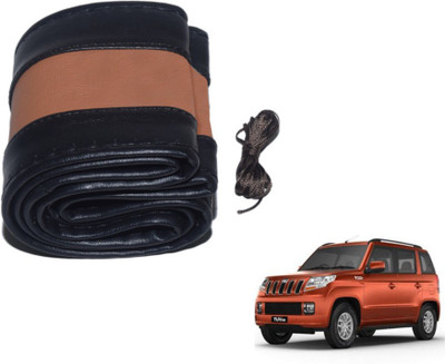 MOCKHE Hand Stiched Steering Cover For Mahindra TUV-300(Black, Tan, Leatherite)