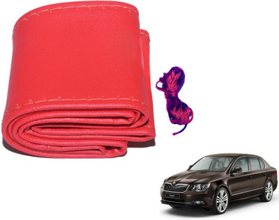 MOCKHE Hand Stiched Steering Cover For Skoda Superb(Red, Leatherite)