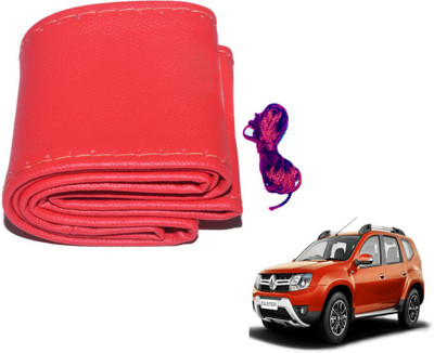 MOCKHE Hand Stiched Steering Cover For Renault Duster(Red, Leatherite)