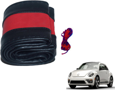 MOCKHE Hand Stiched Steering Cover For Volkswagen Beetle(Black, Red, Leatherite)