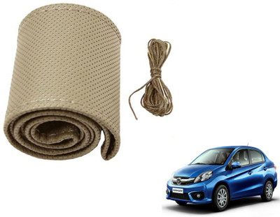 MOCKHE Hand Stiched Steering Cover For Honda Amaze(Beige, Leatherite)