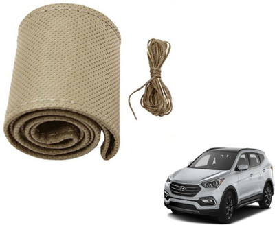 MOCKHE Hand Stiched Steering Cover For Hyundai SantaFe(Beige, Leatherite)
