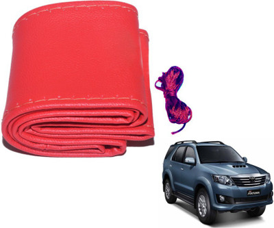 MOCKHE Hand Stiched Steering Cover For Toyota Fortuner Old(Red, Leatherite)