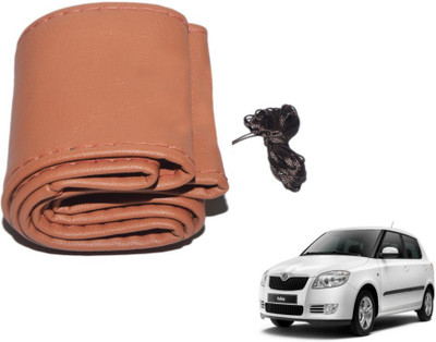 MOCKHE Hand Stiched Steering Cover For Skoda Fabia(Tan, Leatherite)